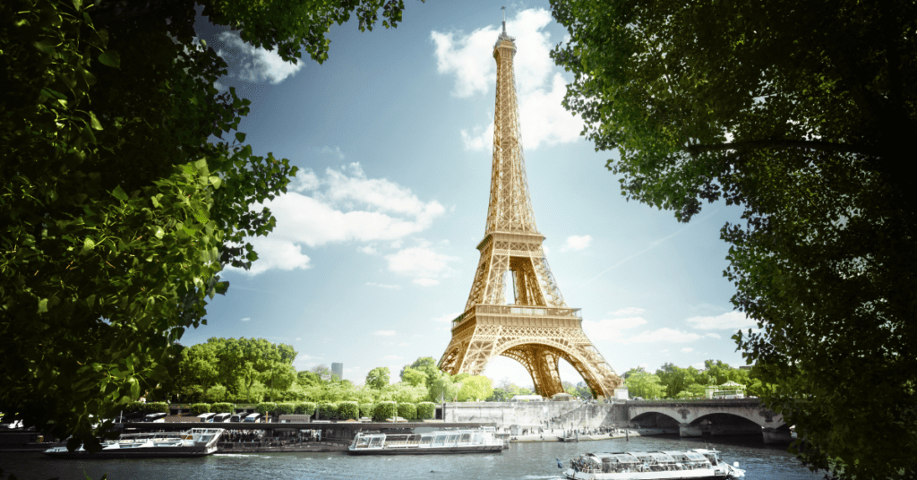 France Eiffel Tower and boats in the water