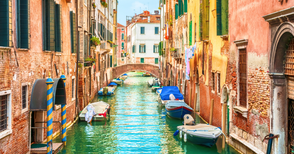 Gondolas in a river in Italy