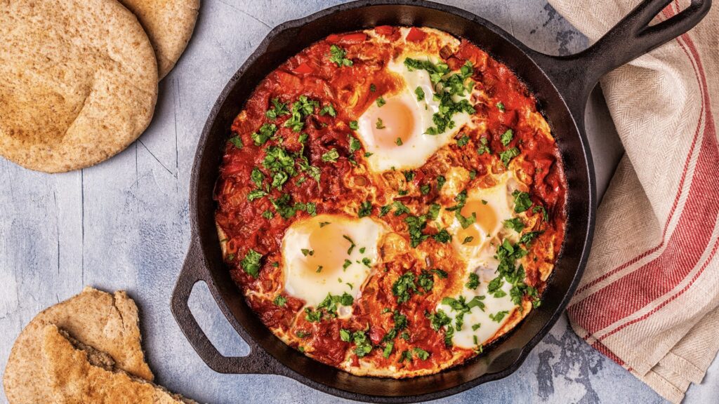 food calendar shakshuka and pita